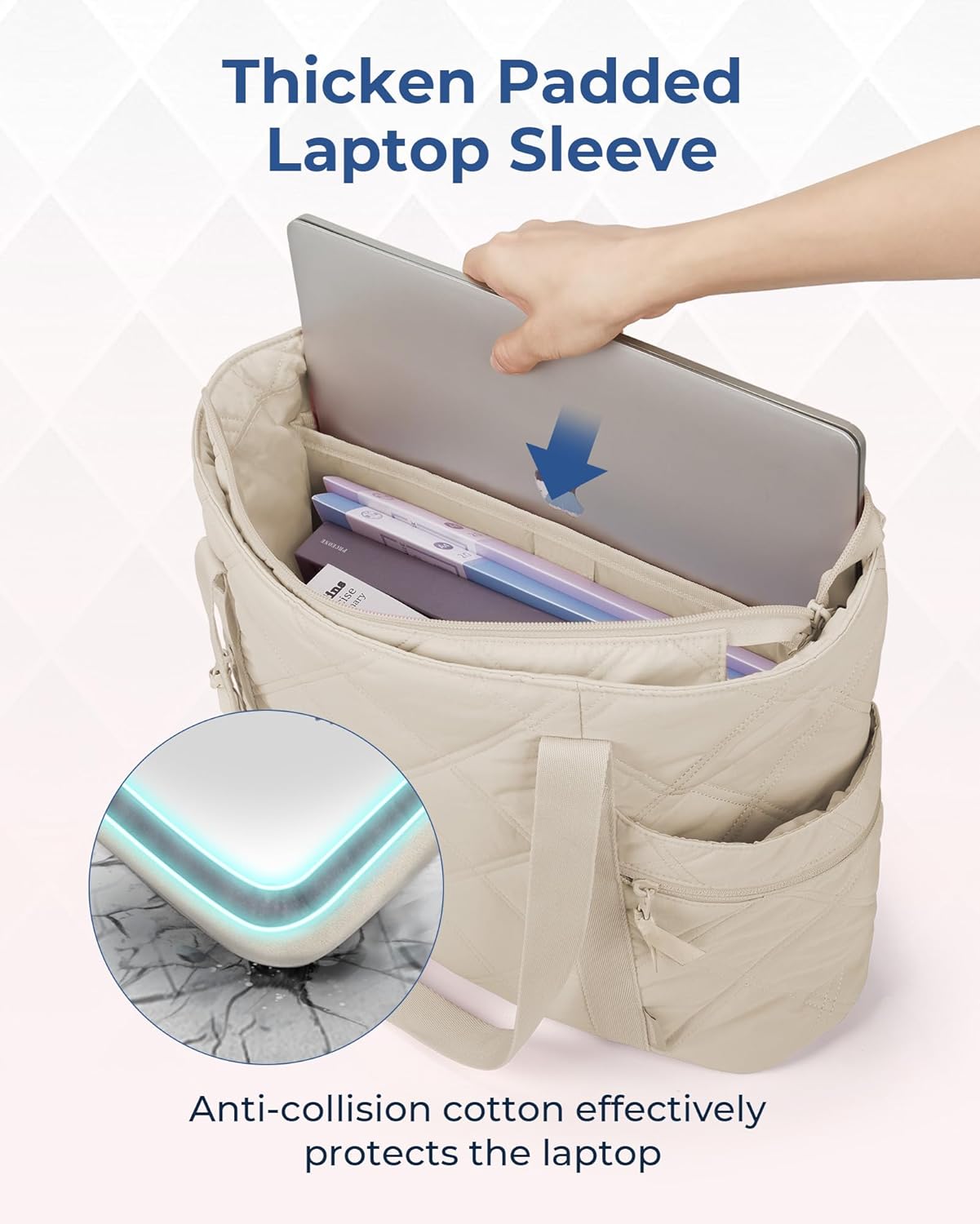 Tote Bag for Women, Puffer Carry On Tote with Zipper, Travel Essentials Quilted Nurse Travel Bag - Image 4