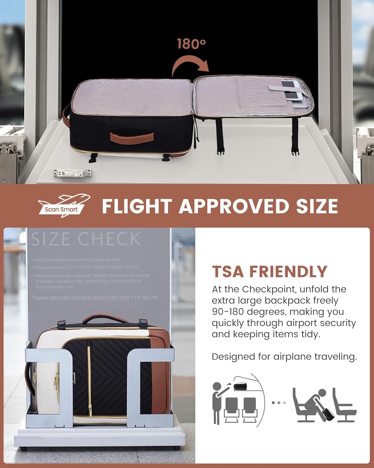 Large Travel Backpack for Women, TSA Carry on Backpack for Airplanes, 40L Personal Item Travel Bag for Women fits 17" Laptop,Waterproof Carry on Bag Airplane Approved with 3 Packing Cubes - Image 2