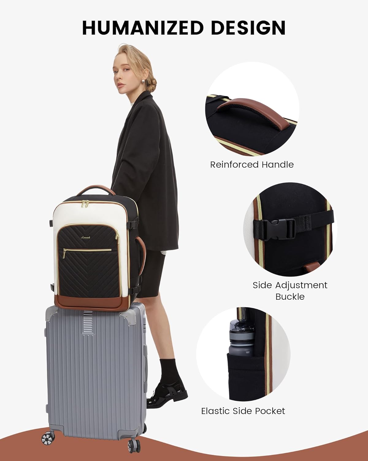 Large Travel Backpack for Women, TSA Carry on Backpack for Airplanes, 40L Personal Item Travel Bag for Women fits 17" Laptop,Waterproof Carry on Bag Airplane Approved with 3 Packing Cubes - Image 9