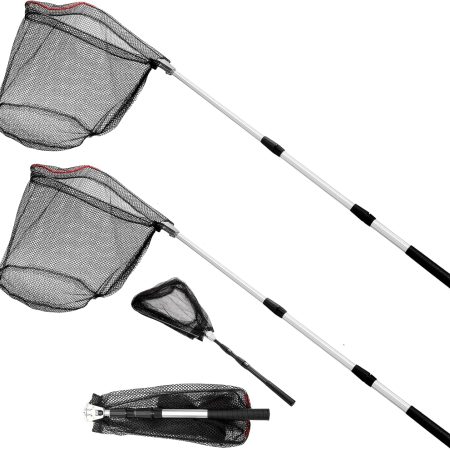 ZENFUN 2 Pack Fishing Net with Telescopic Pole Handle, Fish Landing Net with Sturdy Collapsible Handle, Folding Nylon Mesh Landing Net for Saltwater and Freshwater, Extend to 51 in(Black, White)